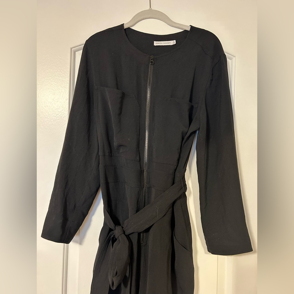 Rebecca Minkoff black zip-up, belted jumpsuit
